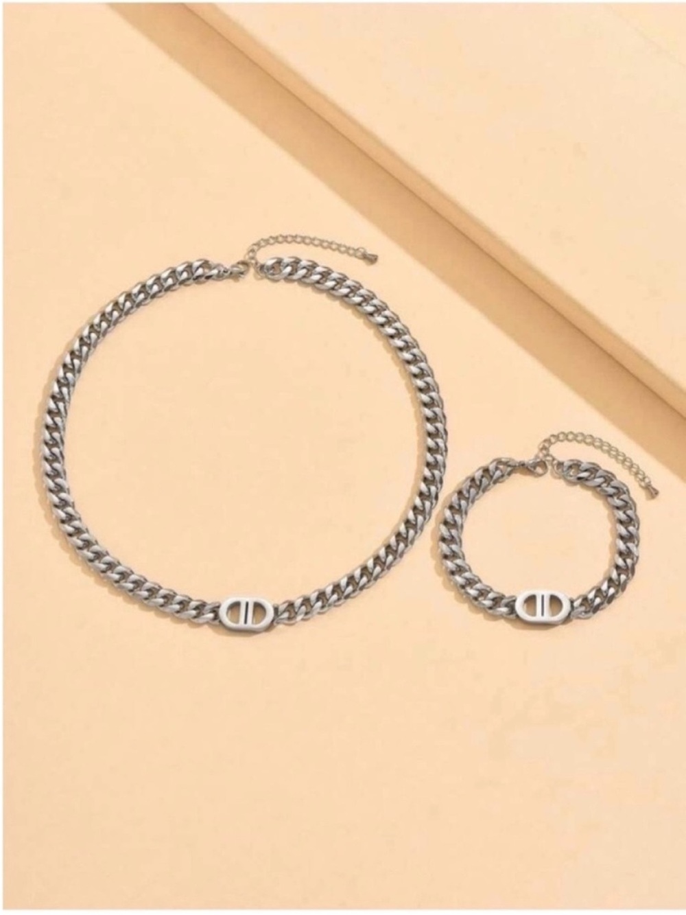 Stainless Steel Silver Designer Luxury Bracelet & Necklace Set - Picture 7 of 14